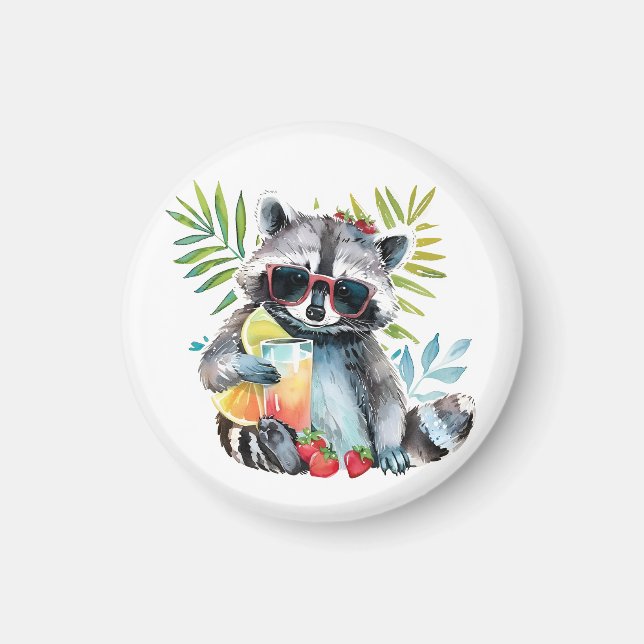 Summer racoon in sunglasses beach chillout magnet (Front)