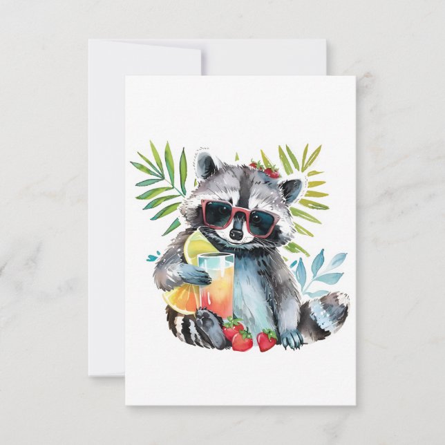 Summer racoon in sunglasses beach chillout thank you card (Front)