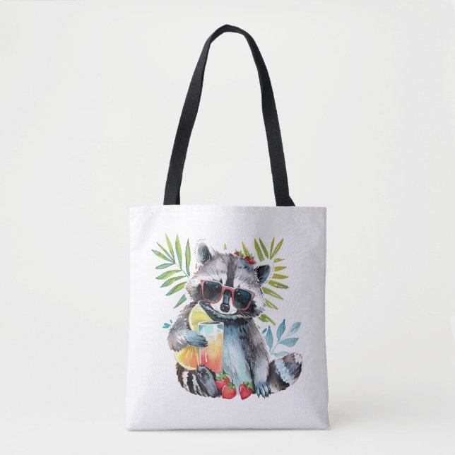 Summer racoon in sunglasses beach chillout tote bag (Front)
