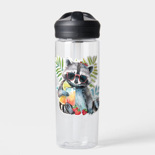 Summer racoon in sunglasses beach chillout water bottle