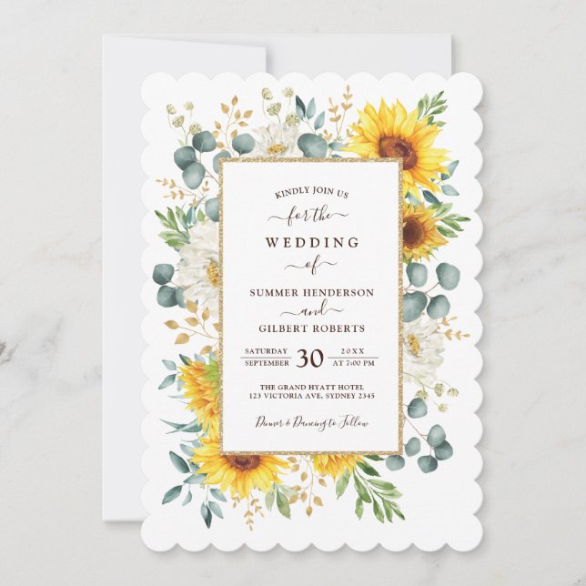 SUMMER RADIANCE Sunflower Garden Greenery Wedding Invitation (Front)