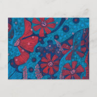 Summer Rain Fantasy Flowers Blue Pink Floral Art