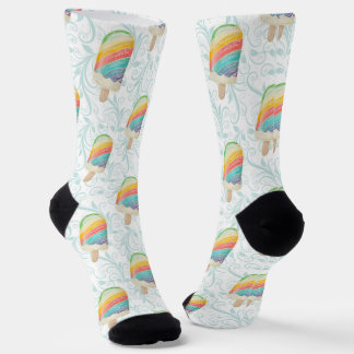 Summer Rainbow Popsicle and Teal Swirls Socks