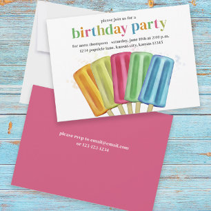 Summer Rainbow Popsicles Birthday Party Invitation