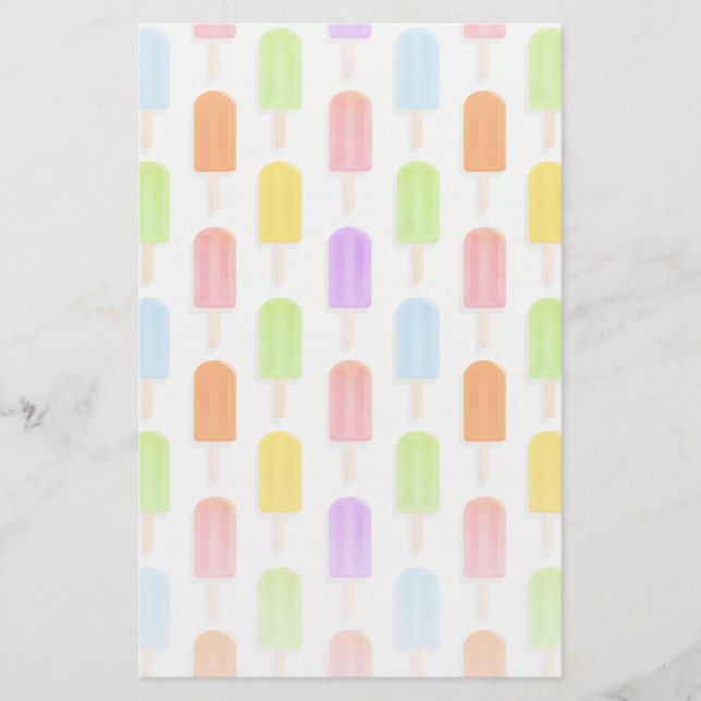 Summer Rainbow Popsicles Pattern Stationery (Front)