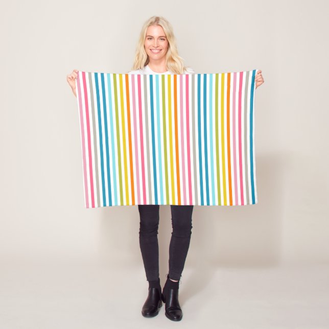 Summer Rainbow Stripes Fleece Blanket (In Situ)