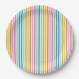 Summer Rainbow Stripes Paper Plate