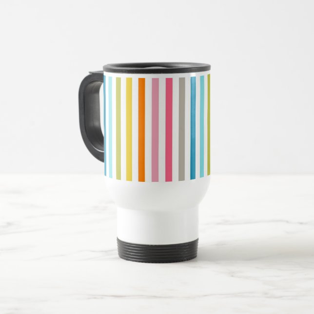 Summer Rainbow Stripes Travel Mug (Front Left)