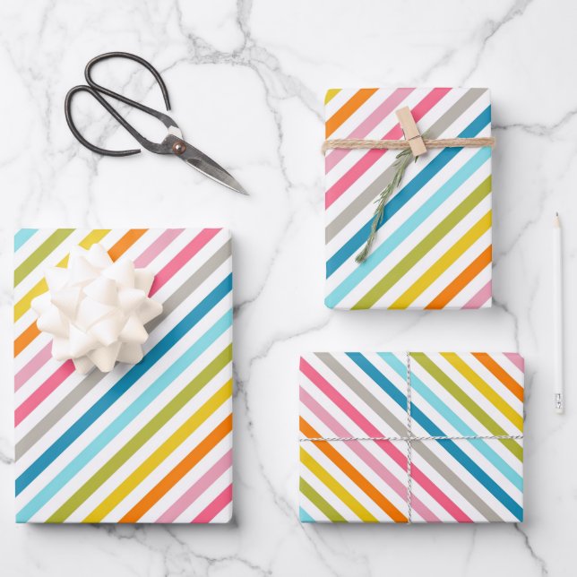 Summer Rainbow Stripes Wrapping Paper Sheet (Front)