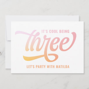 Summer rainbow three 3rd birthday party invite