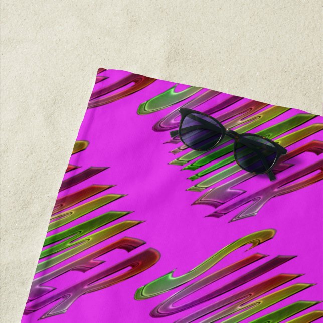 Summer Rainbow Typography Pattern Pink Beach Towel (In Situ)