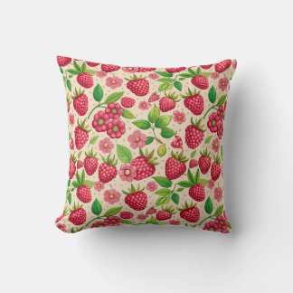 Summer Raspberry Garden Botanical Fruit Pattern Cushion
