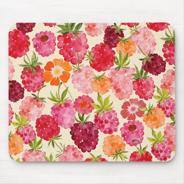Summer Raspberry Watercolor Coquette Mouse Mat (Front)