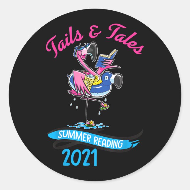 Summer Reading 2021 Flamingo Cute Reader For Book Classic Round Sticker (Front)