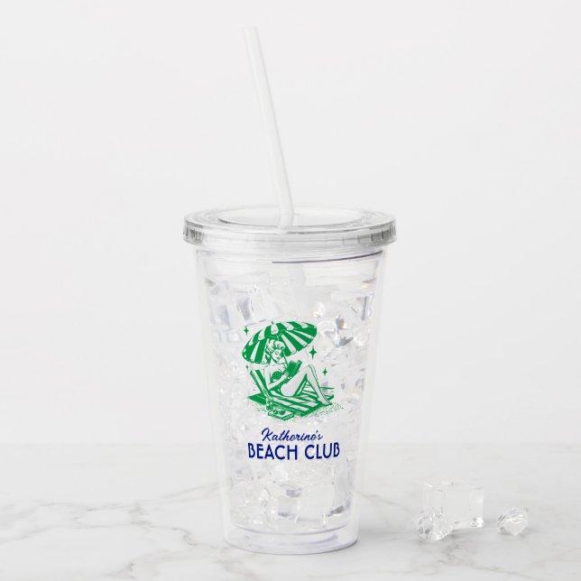 Summer Reading Green Red Beach Club Party Acrylic Tumbler (Front Ice)