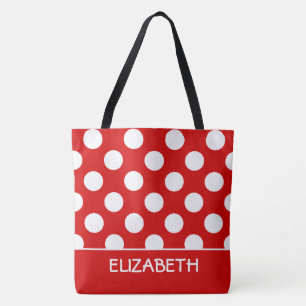 Summer Red and White Polka Dot Personalised Tote Bag
