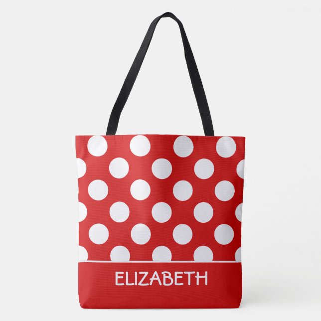 Summer Red and White Polka Dot Personalised Tote Bag (Front)