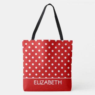 Summer Red and White Polka Dot Personalised Tote Bag