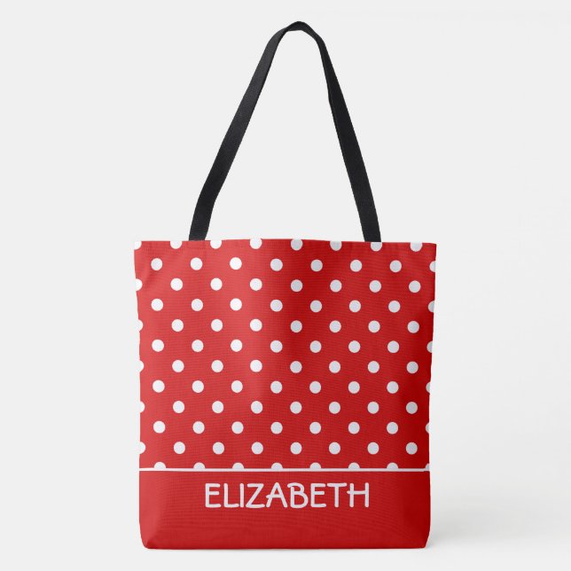 Summer Red and White Polka Dot Personalised Tote Bag (Front)
