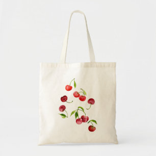 Summer red cherries watercolor tote bag