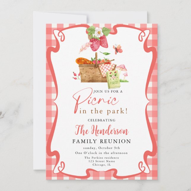 Summer red Fun Picnic in the park family reunion  Invitation (Front)