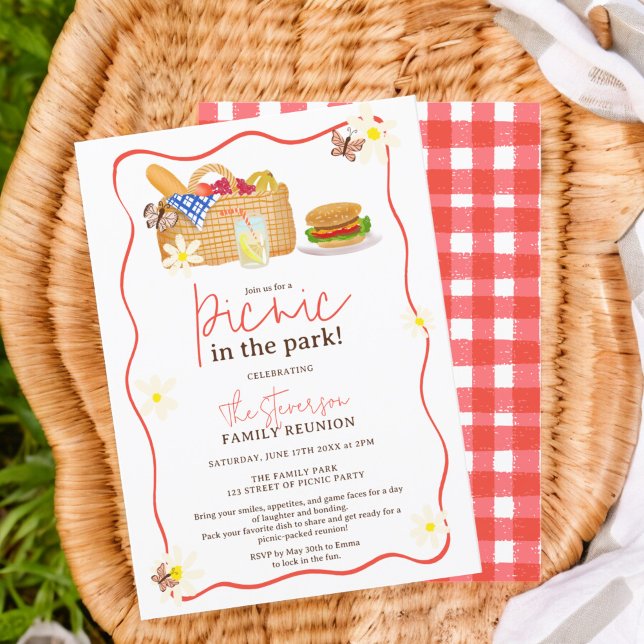 Summer red Fun Picnic in the park family reunion Invitation (Summer red Fun Picnic in the park family reunion Invitation)