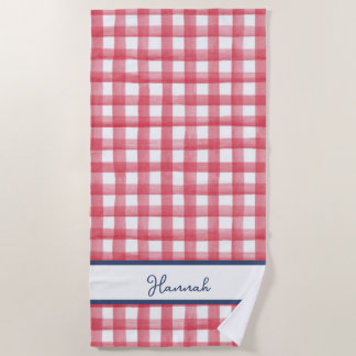 Summer Red Gingham, Chequered July 4th Beach Towel
