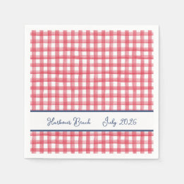 Summer Red Gingham, Chequered July 4th Napkin