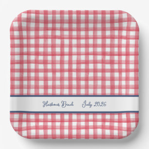 Summer Red Gingham, Chequered July 4th Paper Plate