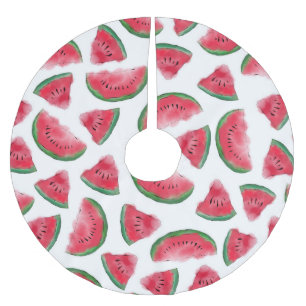 Summer Red Green Watermelon Watercolor Pattern Brushed Polyester Tree Skirt