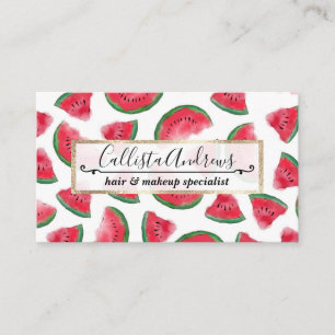 Summer Red Green Watermelon Watercolor Pattern Business Card