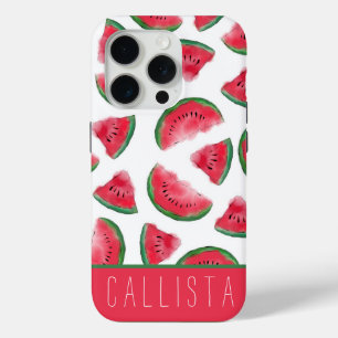 Summer Red Green Watermelon Watercolor Pattern iPhone 15 Pro Case