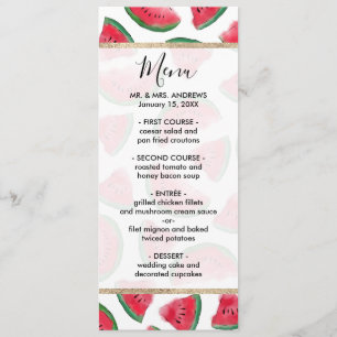 Summer Red Green Watermelon Watercolor Pattern Menu