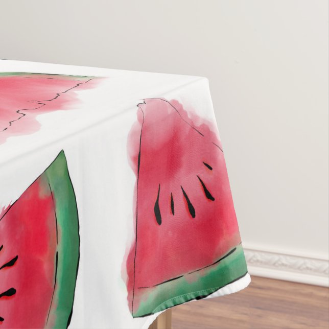 Summer Red Green Watermelon Watercolor Pattern Tablecloth (In Situ)