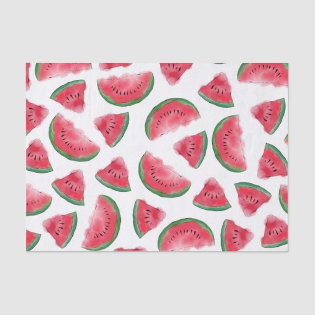 Summer Red Green Watermelon Watercolor Pattern Tissue Paper (Front)