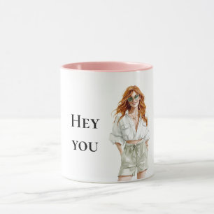 Summer Red Hair Lady Hey You Quote Mug