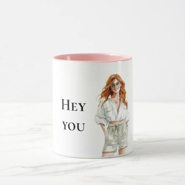 Summer Red Hair Lady Hey You Quote Mug (Center)