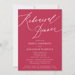 Summer Red Magenta Calligraphy Wedding Rehearsal Invitation