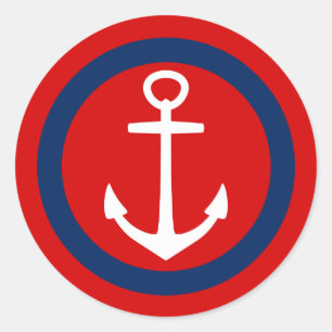 Summer Red Navy Blue and White Anchor Classic Round Sticker