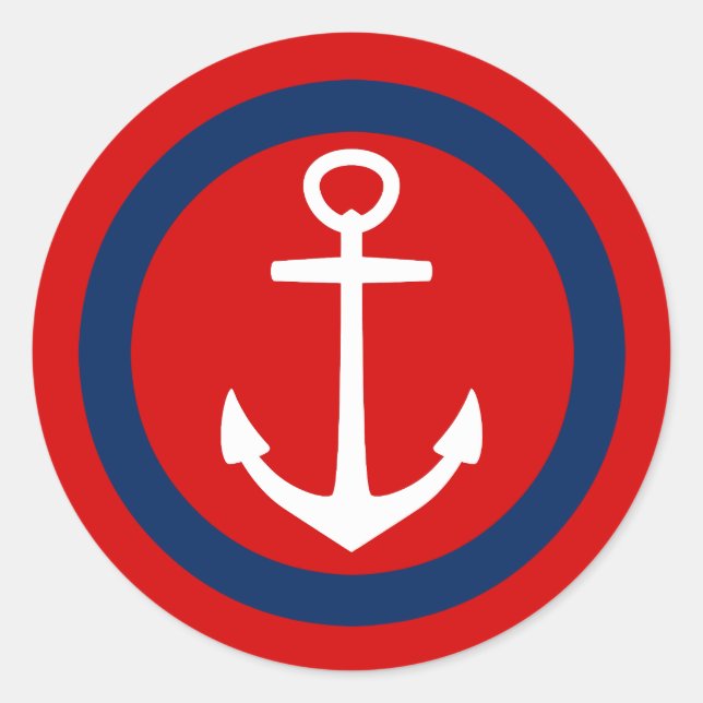 Summer Red Navy Blue and White Anchor Classic Round Sticker (Front)