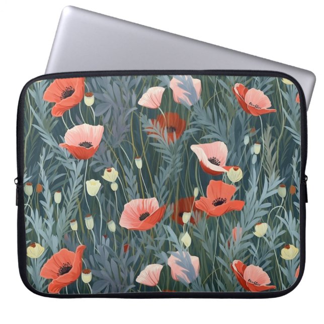 Summer Red Poppy Meadow Laptop Sleeve (Front)