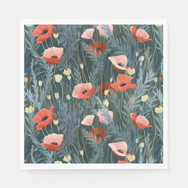 Summer Red Poppy Meadow Napkin (Front)