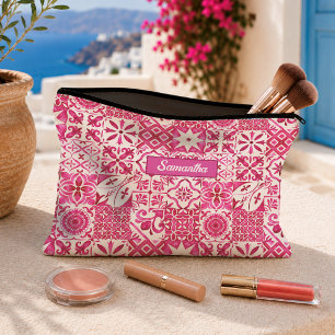 Summer Red Sicilian Majolica Floral Tile Accessory Pouch