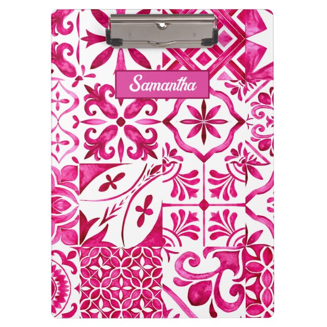 Summer Red Sicilian Majolica Tile Pattern Clipboard (Front)