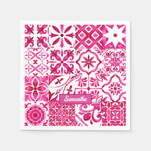 Summer Red Sicilian Majolica Tile Pattern Napkin