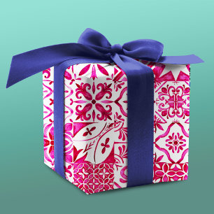 Summer Red Sicilian Majolica Tile Pattern Wrapping Paper