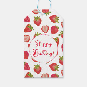 Summer Red Strawberry Happy Birthday Gift Tags
