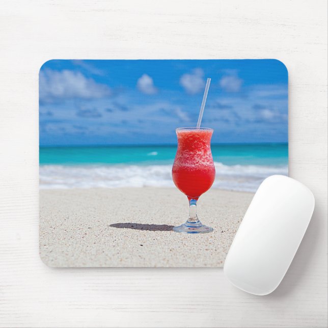 Summer Red Strawberry Margarita On Tropical Beach Mouse Mat (With Mouse)