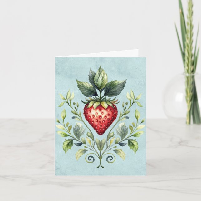 Summer Red Strawberry Motif Note Card (Front)