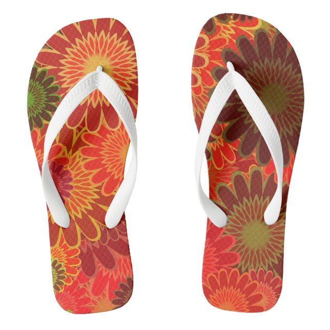 Summer Red Sunflowers Flip Flops (Footbed)